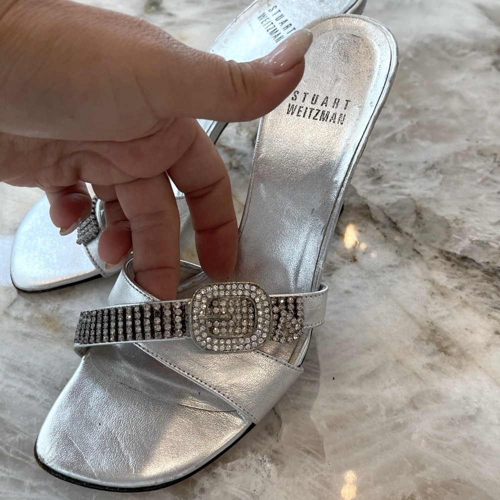 Stuart Weitzman Sandals.  Size 5.5 - Silver with reinstones.